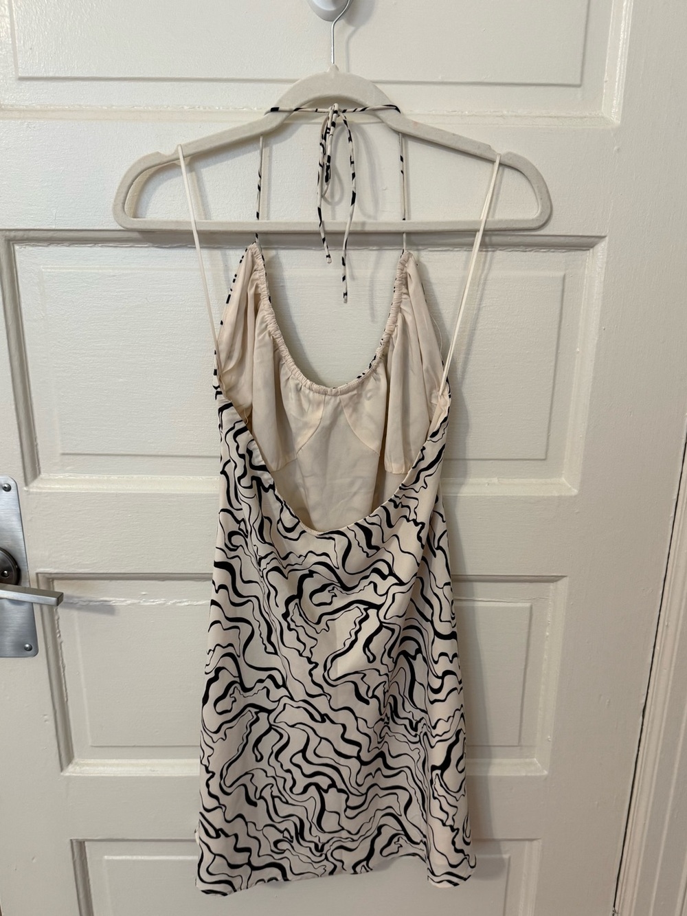 NWT Abercrombie & Fitch Brown and Cream Print Ruched Halter Mini Dress - Picture 3 of 7